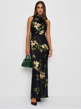 NWT Reformation Anaiis Silk Maxi Dress Floral Black Mood For Love 12